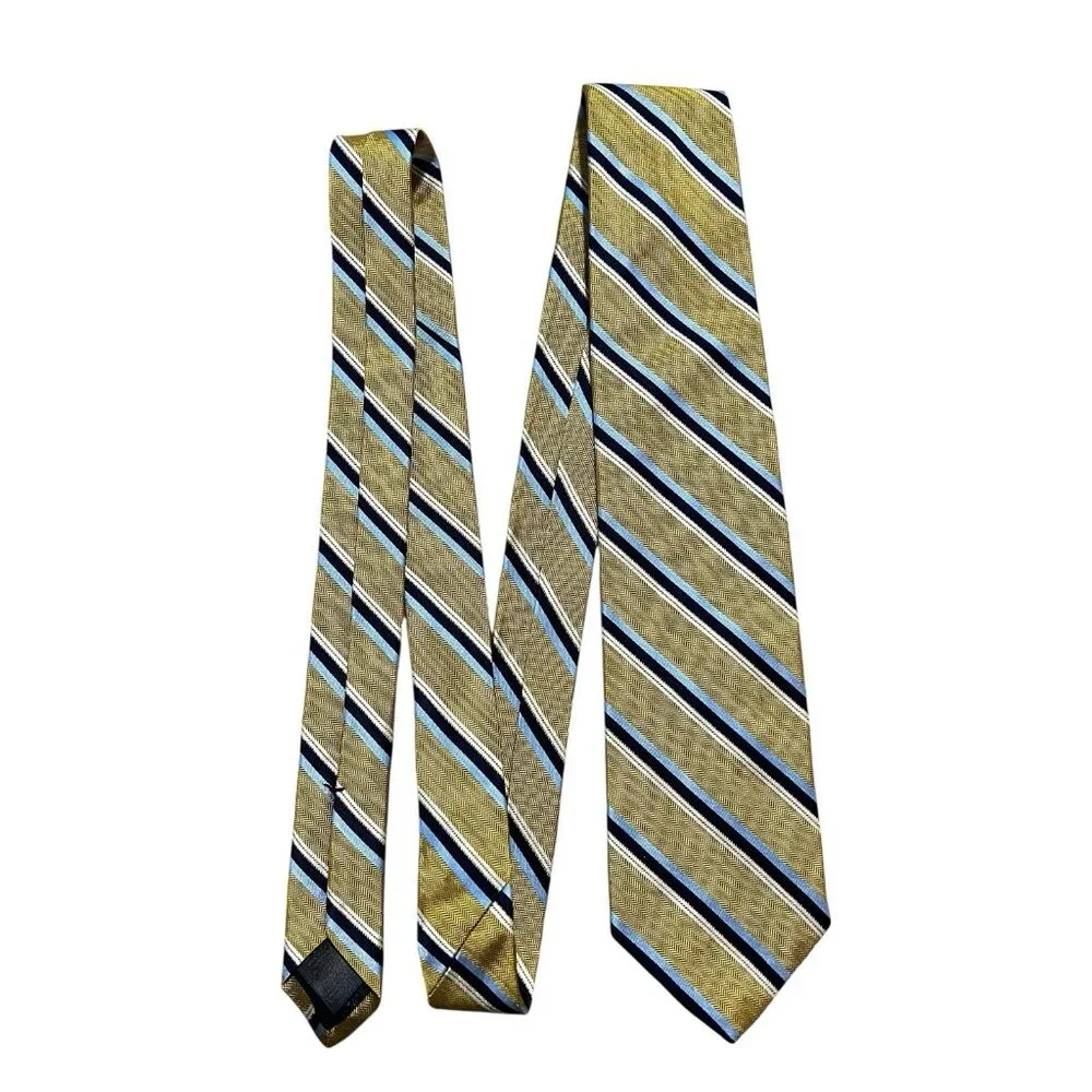 Brooks Brothers‎ Makers All Silk Neck Tie Blue Gold Blue White Stripe